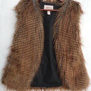 2 for $15 Forever 21 Faux Fur Vest Striped Brown Tan Safari Women's Size Small